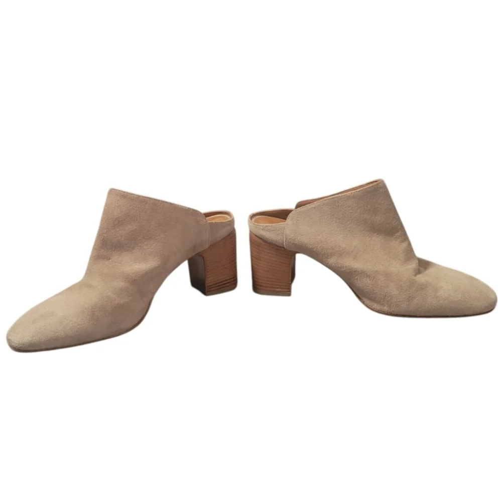 Aquatalia Elisabetta Slip-on Suede Block Heel Mule Booties - 10.5 - Tan